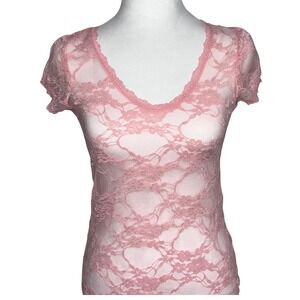 Y2K Pink Sheer Lace Top Coquette Fairy Grunge